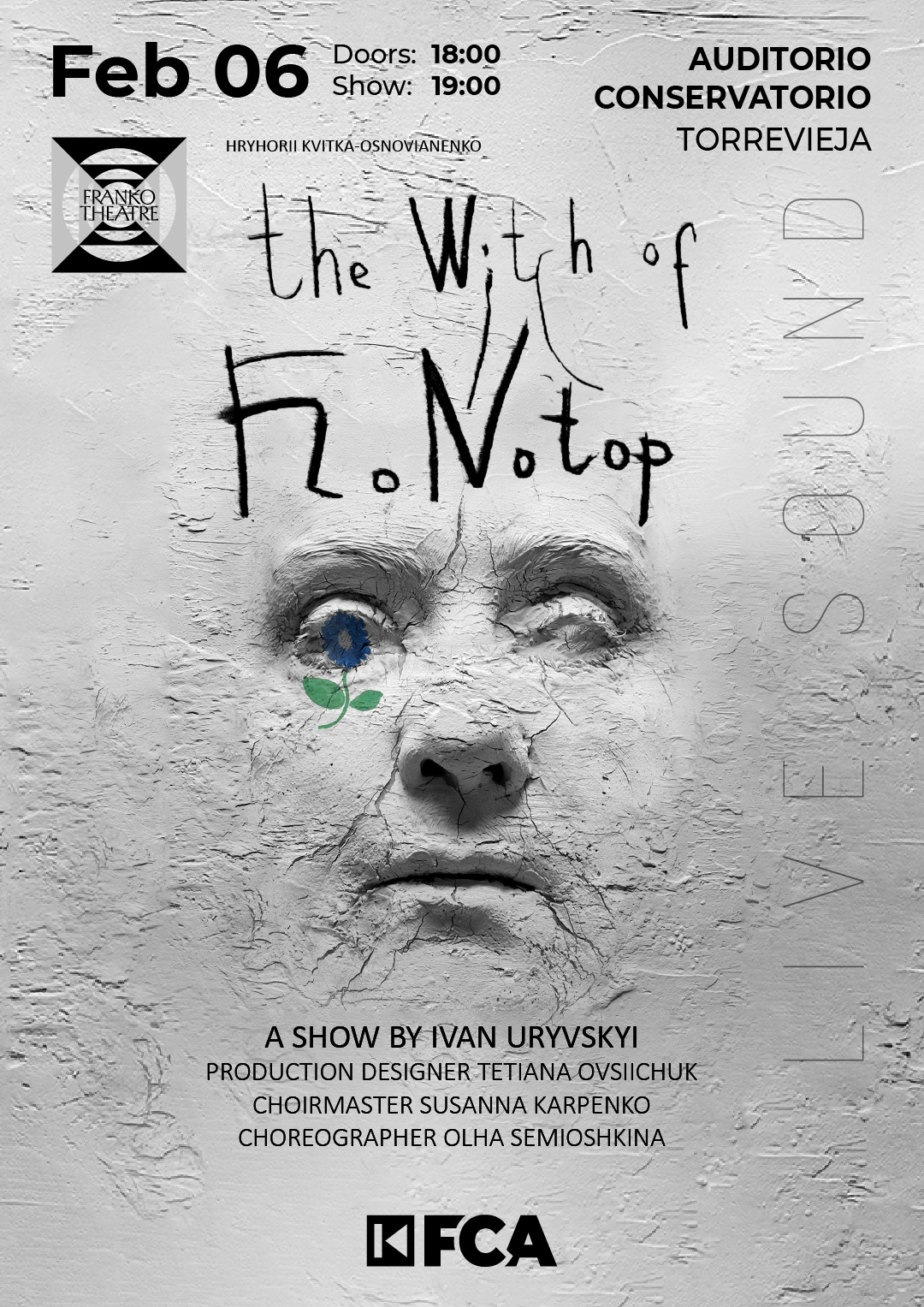 Афіша української вистави «Конотопська відьма» в Торрев’єсі — 6 лютого 2026 року, Auditorio Conservatorio. Постановка Івана Уривського.